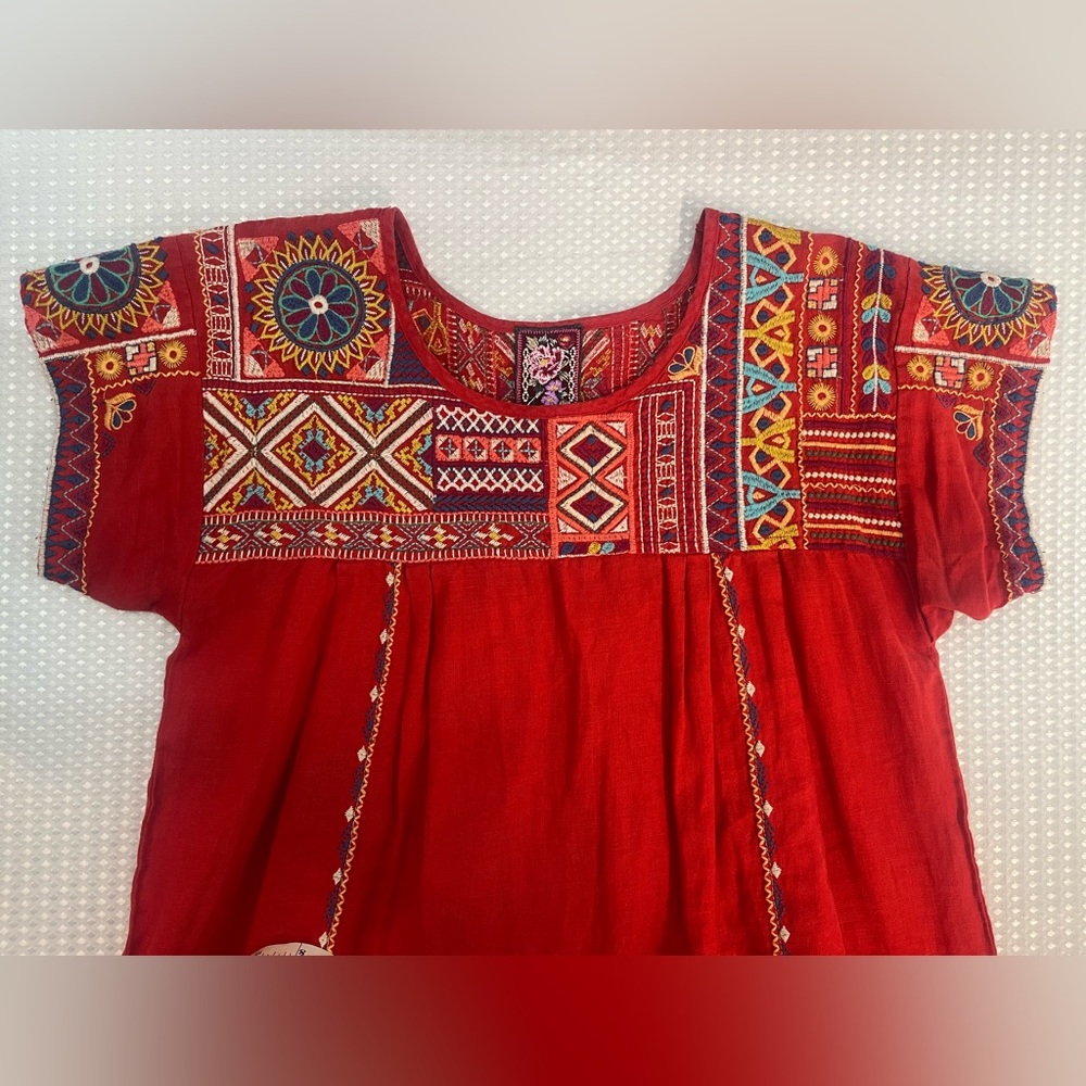 Johnny Was Red Embroidered Linen Dress/Tunic, Women’s Small; Beach Boho Beauty! - Picture 3 of 17
